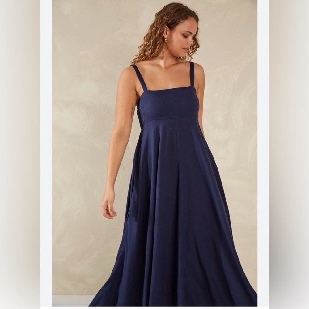 Haven Women's Sardinia Linen/Viscose Blend Maxi Dress - Riviera Blue - XS/S
